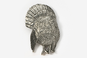 #326B - 3/4 Front View Strutting Turkey Antiqued Pewter Pin
