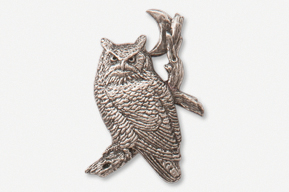 #360A - Great Horned Owl & Moon Antiqued Pewter Pin