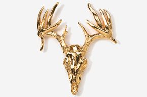 #468DG - 13 Point Drop Tine Buck Skull 24K Gold Plated Pin