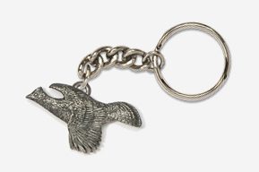 #K309 - Flying Ruffed Grouse Antiqued Pewter Keychain