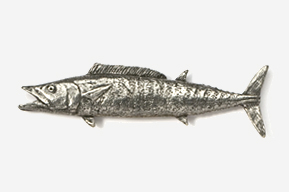 A silver fish is shown on the side of a wall.