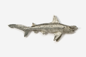 A silver shark is shown on the white background.