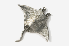 A silver metal fish with long legs and tail.