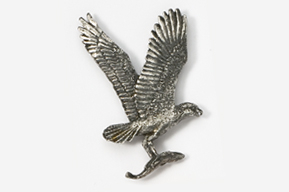 A silver eagle with its wings spread.