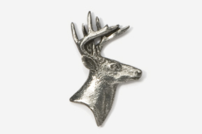 A silver deer head with long horns.