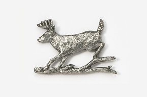 A silver deer is running on the branch.