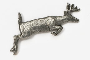 A silver deer is jumping in the air.