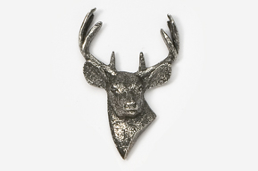 A silver deer head with antlers on top of it.