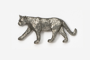 A silver animal is shown walking on the ground.