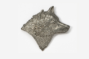 A silver dog head is shown on the white background.