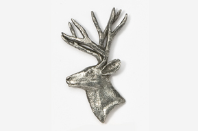 A silver deer head with antlers on top of it.