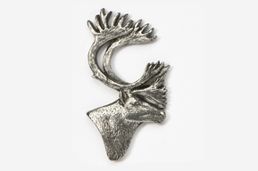 A silver deer head with long horns.