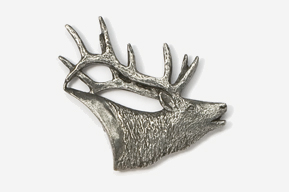 A silver deer head with antlers on top of it.