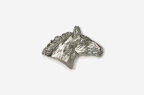 A silver horse head is shown on the white background.