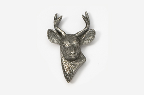 A silver deer head with antlers on top of it.