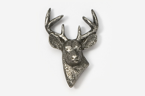 A silver deer head with antlers on top of it.