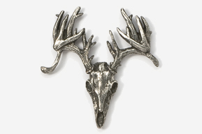 A silver deer head with antlers on top of it.