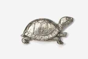 A silver turtle is shown in this image.