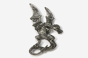 A silver dragon with wings and horns.