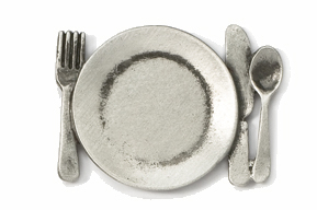 A plate, fork and spoon are on the table.