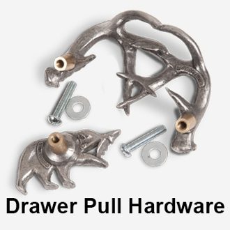 A metal animal and bear handle with screws.
