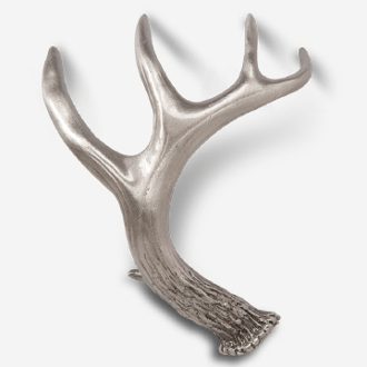 A silver antler with a white background