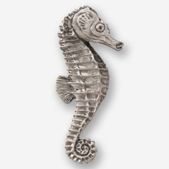 A silver seahorse is shown in this picture.
