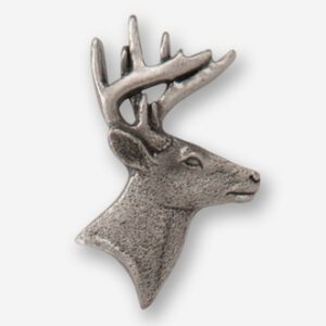 A silver deer head with antlers on top of it.