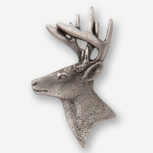 A silver deer head with antlers on top of it.