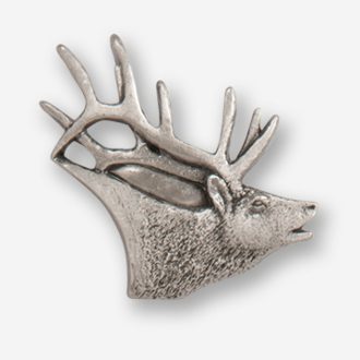 A silver deer head with antlers on top of it.