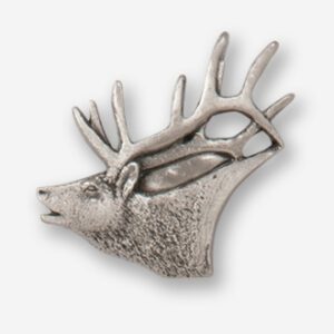 A silver deer head with antlers on top of it.