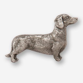 A silver dog is standing up to the side.