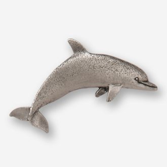 A silver dolphin is shown in this picture.