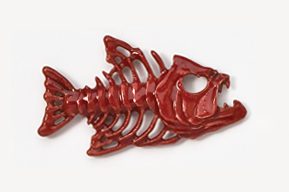 A red fish skeleton is shown on the white background.