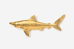 A gold shark is shown in this picture.