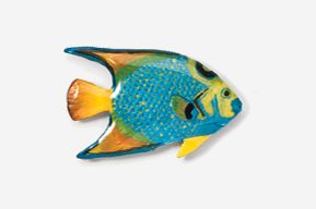 A blue and yellow fish is shown on the white background.