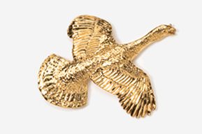 A gold bird with wings spread and the head turned to the side.