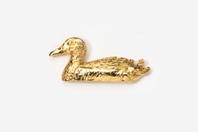 A gold duck sitting on top of the ground.