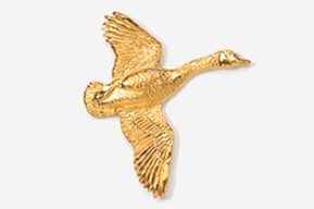 A gold duck flying in the air.