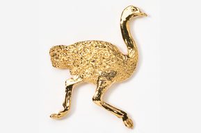 A gold ostrich brooch is shown in this image.