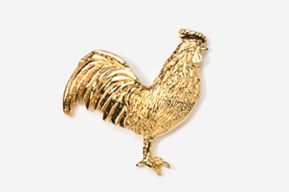 A gold rooster brooch is shown in this image.