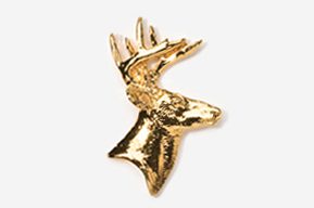 A gold deer head with antlers on top of it.