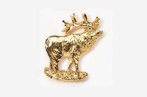 A gold colored animal with antlers on top of it.