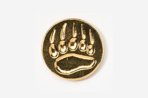 A bear paw print is engraved on the back of this pin.