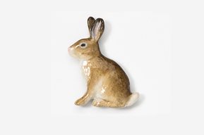 A brown rabbit sitting on top of a white wall.