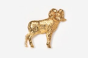 A gold ram is standing in the middle of a field.