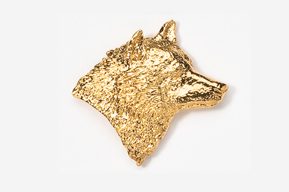 A gold dog head is shown on the white background.