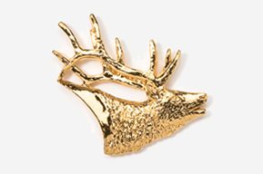 A gold deer head with antlers on top of it.