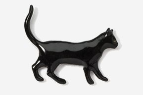 A black cat is walking on its hind legs.