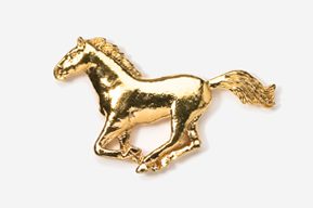 A gold horse is running in the air.